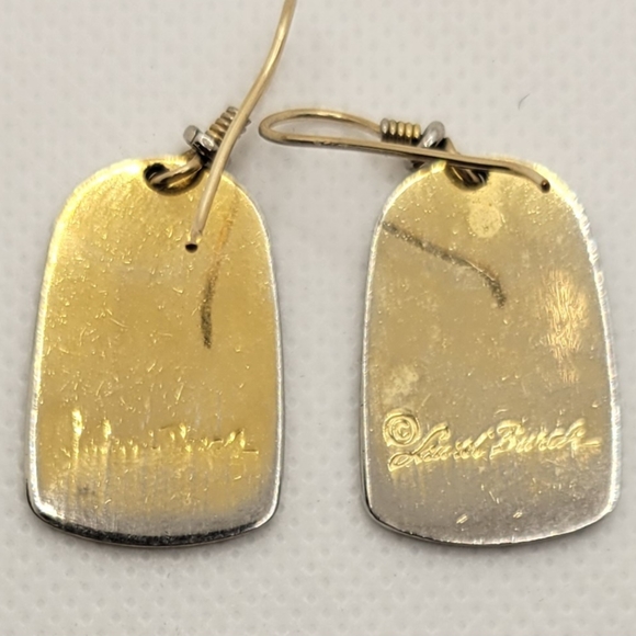 Pair of Laurel Burch Chinese Character Earrings Enamel Pierced Dangle 1" (S4) - Picture 4 of 4